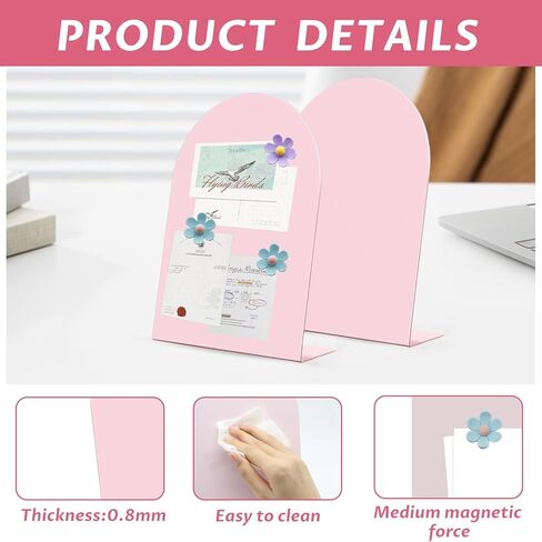 4 Pcs Magnet Board 11x7.8 Inch, Pink Magnetic Bulletin Board, Metal Magnet Display Stand with Easel Stand Tabletop Memo Display Board for Memos, Photos，Home, School, Kitchen, Office in Kuwait