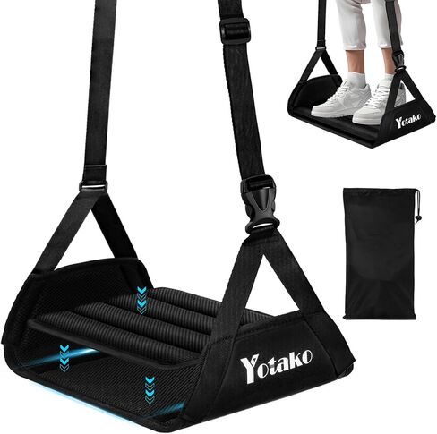 أرجوحة قدم طائرة من يوتاكو - مسند قدم عريض من الخيزران قابل للإزالة مع حزام تعديل ممتد، أرجوحة قدم مكتبية لراحة قدميك ومستلزمات السفر مع حقيبة تخزين، أسود in Kuwait