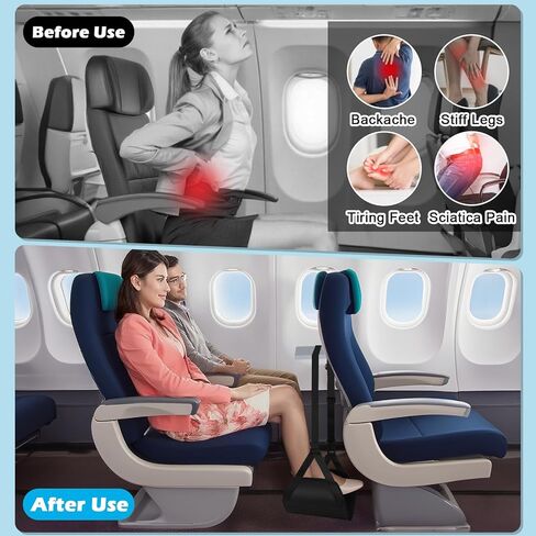 أرجوحة قدم طائرة من يوتاكو - مسند قدم عريض من الخيزران قابل للإزالة مع حزام تعديل ممتد، أرجوحة قدم مكتبية لراحة قدميك ومستلزمات السفر مع حقيبة تخزين، أسود in Kuwait