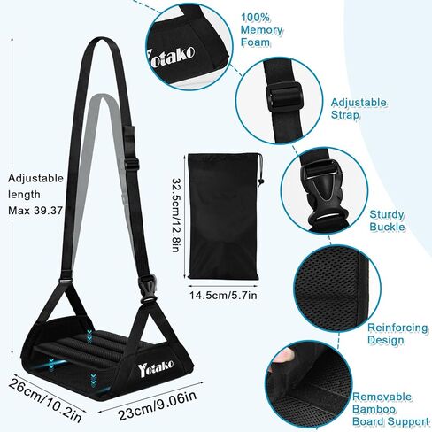 أرجوحة قدم طائرة من يوتاكو - مسند قدم عريض من الخيزران قابل للإزالة مع حزام تعديل ممتد، أرجوحة قدم مكتبية لراحة قدميك ومستلزمات السفر مع حقيبة تخزين، أسود in Kuwait