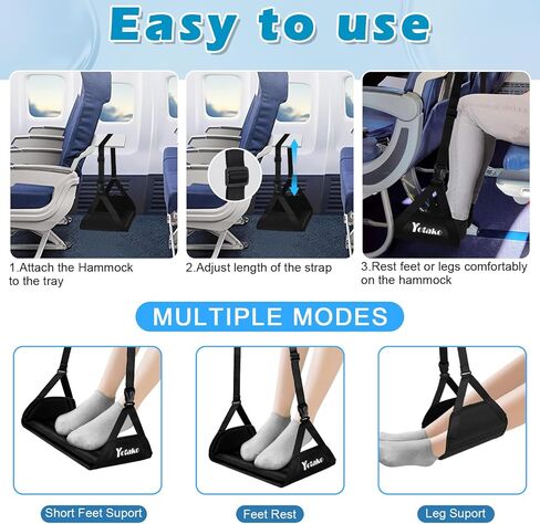 أرجوحة قدم طائرة من يوتاكو - مسند قدم عريض من الخيزران قابل للإزالة مع حزام تعديل ممتد، أرجوحة قدم مكتبية لراحة قدميك ومستلزمات السفر مع حقيبة تخزين، أسود in Kuwait