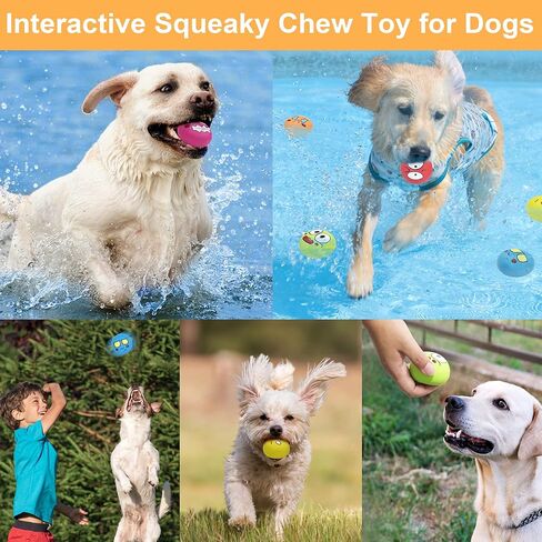 Latex Dog Squeaky Toys Balls for Teething Puppies, Small, Medium Dogs, 12 Pcs Bouncy Cute Face Pet Dog Toys (01-02zh) in Kuwait