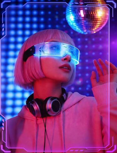 نظارات مضيئة بإضاءة LED Cyberpunk 7 ألوان و4 أوضاع نظارات حفلات متوهجة، نيون مستقبلي مضيء كوسبلاي in Kuwait
