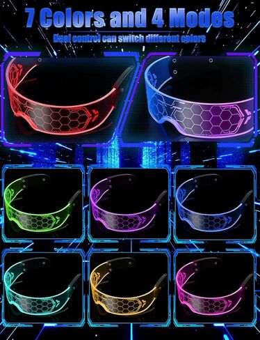 نظارات مضيئة بإضاءة LED Cyberpunk 7 ألوان و4 أوضاع نظارات حفلات متوهجة، نيون مستقبلي مضيء كوسبلاي in Kuwait
