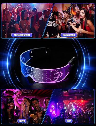 نظارات مضيئة بإضاءة LED Cyberpunk 7 ألوان و4 أوضاع نظارات حفلات متوهجة، نيون مستقبلي مضيء كوسبلاي in Kuwait