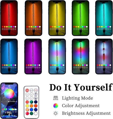 AMONLY 2FT Fat RGB LED ضوء سوط مع مفتاح متأرجح، قاعدة زنبركية مضادة للكسر - تطبيق وهوائي مضاء للطرق الوعرة يتم التحكم فيه عن بعد لسيارات الجيب، ATV، UTV، Polaris RZR، 4 × 4 شاحنات in Saudi Arabia