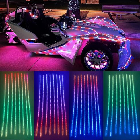 RGB Dream Color Chasing Flow Series 8PCS 3FT 36" 90CM Light Strips + 8ways Bluetooth Remote Controller Harness Fit for Slingshot Motorcycle Off-Road Hood Lights Front Car Grille Lighting KIT in Kuwait