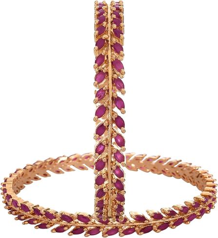 Ratnavali Jewels CZ Zirconia Gold Tone Red White Marquise Diamond Bollywood Bangles Bracelet Jewelry Women in Kuwait