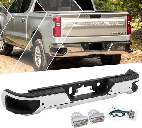 Rear Step Bumper Assembly Compatible with 2019 2020 2021 2022 2023 Chevy Silverado GMC Sierra W/Park Sensors Chrome Replacement for GM1103219 in Saudi Arabia