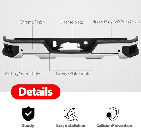 Rear Step Bumper Assembly Compatible with 2019 2020 2021 2022 2023 Chevy Silverado GMC Sierra W/Park Sensors Chrome Replacement for GM1103219 in Saudi Arabia