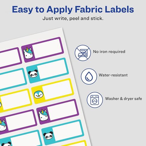 Avery No-Iron Fabric Name Labels, Cute Animal Preprinted Designs, Handwrite Only, 24 Preprinted Labels (40770) in Saudi Arabia