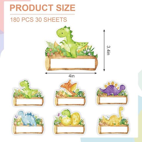 Whaline 180 Pcs Dinosaur Name Tags Name Labels Watercolor Dinosaur Self Adhesive Gift Tag Stickers for School Classroom Office Students Teacher Party Decoration Supplies in Saudi Arabia