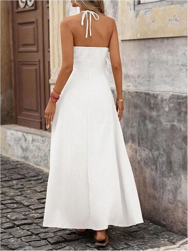 SOLY HUX Women's Halter Maxi Dress Summer Ruched Cut Out Beaded Flowy Dresses Beach Vacation Clothes in Saudi Arabia