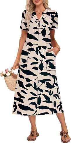 MOLERANI Women's Summer Maxi Dress 2026 Casual Short Sleeves V Neck Button Loose Long Beach Sundress Travel Vacation Outfits in Saudi Arabia
