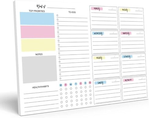 مفكرة مخططة أسبوعية 52 ورقة - 11.2 × 8.26 بوصة لوحة قائمة مهام أسبوعية غير مؤرخة مع الأولويات والملاحظات ومتتبع العادات، منظم جدول التمزيق، ورق ناعم سميك، مثالية للعمل والمدرسة والمنزل in Kuwait