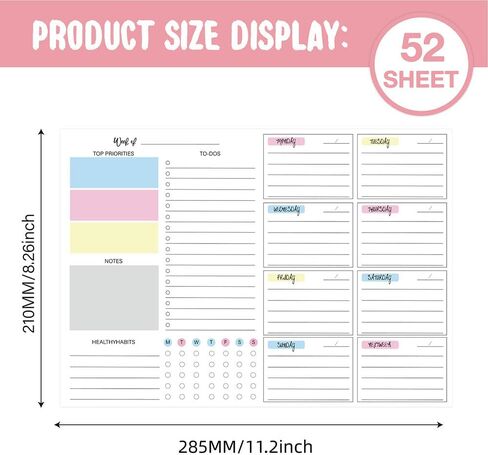 مفكرة مخططة أسبوعية 52 ورقة - 11.2 × 8.26 بوصة لوحة قائمة مهام أسبوعية غير مؤرخة مع الأولويات والملاحظات ومتتبع العادات، منظم جدول التمزيق، ورق ناعم سميك، مثالية للعمل والمدرسة والمنزل in Kuwait