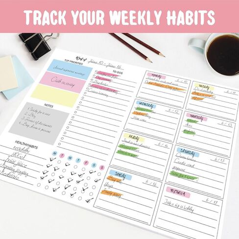 مفكرة مخططة أسبوعية 52 ورقة - 11.2 × 8.26 بوصة لوحة قائمة مهام أسبوعية غير مؤرخة مع الأولويات والملاحظات ومتتبع العادات، منظم جدول التمزيق، ورق ناعم سميك، مثالية للعمل والمدرسة والمنزل in Kuwait