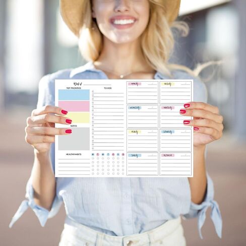 مفكرة مخططة أسبوعية 52 ورقة - 11.2 × 8.26 بوصة لوحة قائمة مهام أسبوعية غير مؤرخة مع الأولويات والملاحظات ومتتبع العادات، منظم جدول التمزيق، ورق ناعم سميك، مثالية للعمل والمدرسة والمنزل in Kuwait