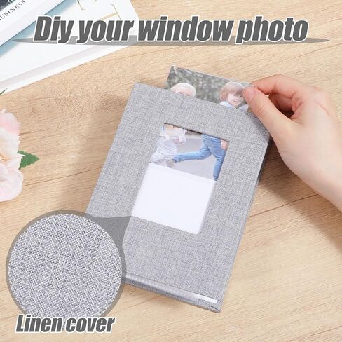 10 حزم ألبوم صور، ألبوم صور صغير مقاس 4 × 6 بوصة، 26 صفحة شفافة تحتوي على 52 صورة، كتاب صور بغلاف من الكتان مع نافذة أمامية لعائلة ذكرى الزفاف (رمادي، أسود) in Kuwait