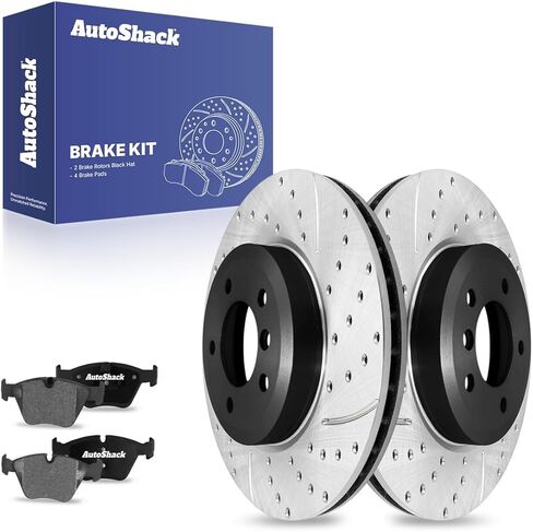 AutoShack Front Vented Drilled & Slotted E-Coated Brake Rotors + Ceramic Pads 6-PC Brake Kit Replacement for 2006-2008 BMW Z4 2001-2006 BMW 330Ci ShadowGuard 12.78" (324.7 mm) in Saudi Arabia