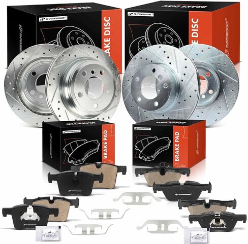 A-Premium Front and Rear Drilled and Slotted Disc Brake Rotors + Ceramic Pads Kit Compatible with Select BMW Models - 320i xDrive, 328d, 328d xDrive, 328i GT xDrive, 330i, 428i Gran Coupe, 12-PC Set in Saudi Arabia