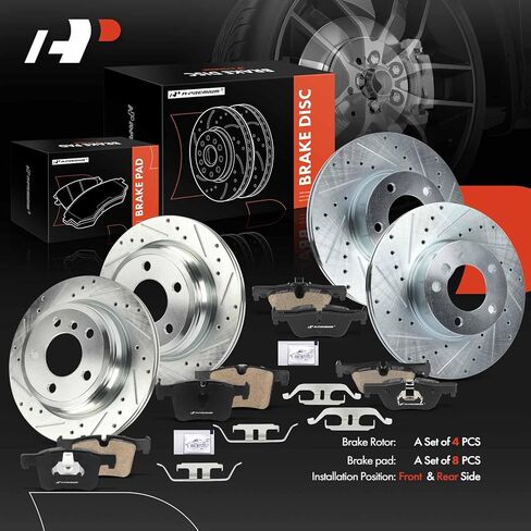 A-Premium Front and Rear Drilled and Slotted Disc Brake Rotors + Ceramic Pads Kit Compatible with Select BMW Models - 320i xDrive, 328d, 328d xDrive, 328i GT xDrive, 330i, 428i Gran Coupe, 12-PC Set in Saudi Arabia