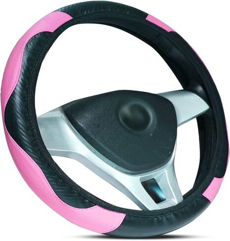 Elastic Carbon Fiber Leather Steering Wheel Cover – Universal Non-Slip Car Wheel Cover fit All Models 14.5-15 Inch, Stretchable Non-Slip Grip, Easy to Install,fit Cars,Trucks,and SUV in Saudi Arabia