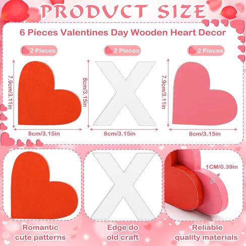 Wenqik 6 Pieces Valentines Day Decor Glitter Heart Shaped Lips Wooden Signs Valentine's Day Table Decor Heart Centerpieces Pink Red White Hearts and Lips for Wedding Anniversary Home in Kuwait