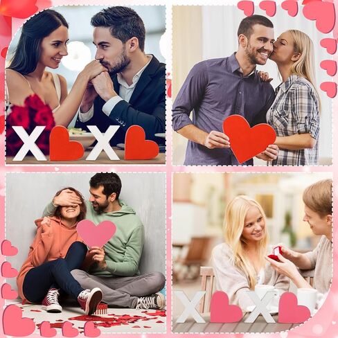 Wenqik 6 Pieces Valentines Day Decor Glitter Heart Shaped Lips Wooden Signs Valentine's Day Table Decor Heart Centerpieces Pink Red White Hearts and Lips for Wedding Anniversary Home in Kuwait