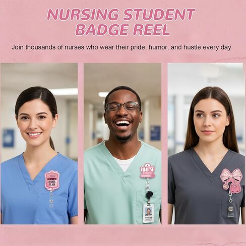 Funny Nurse in Progress Badge Reel - 3Pcs Motivational Work Badge Holder with Retractable Clip,Pediatric Badge Buddy, RN LPN CNA Nursing Student Medical Worker Teacher ID Name Badge Clip (Pink) in Saudi Arabia