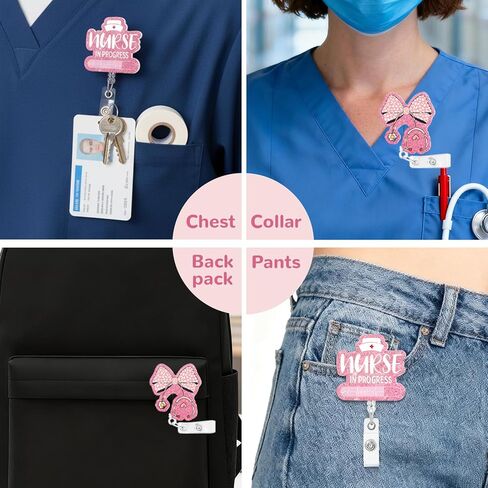 Funny Nurse in Progress Badge Reel - 3Pcs Motivational Work Badge Holder with Retractable Clip,Pediatric Badge Buddy, RN LPN CNA Nursing Student Medical Worker Teacher ID Name Badge Clip (Pink) in Saudi Arabia