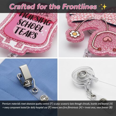 Funny Nurse in Progress Badge Reel - 3Pcs Motivational Work Badge Holder with Retractable Clip,Pediatric Badge Buddy, RN LPN CNA Nursing Student Medical Worker Teacher ID Name Badge Clip (Pink) in Saudi Arabia