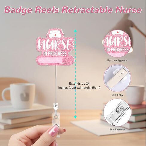 Funny Nurse in Progress Badge Reel - 3Pcs Motivational Work Badge Holder with Retractable Clip,Pediatric Badge Buddy, RN LPN CNA Nursing Student Medical Worker Teacher ID Name Badge Clip (Pink) in Saudi Arabia