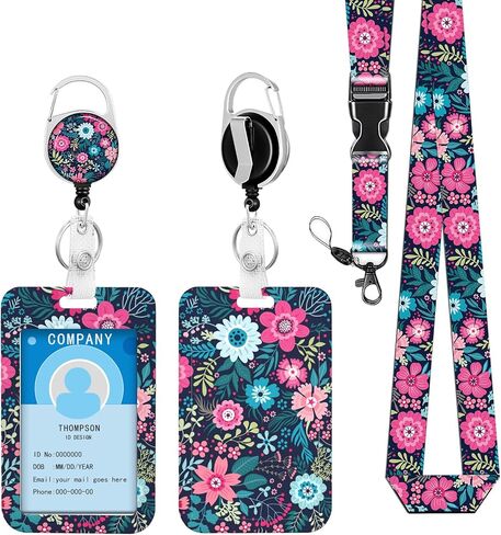 Pink Marble ID Badge Holder with Lanyards Detachable Lanyards for ID Badges, Retractable Badge Reel with Heavy Duty Clip for Nurse Teacher Office Staff Student in Saudi Arabia