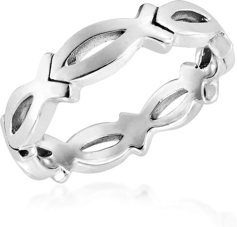 AeraVida Christian Fish Eternity Link .925 Sterling Silver Ring,Eternity Link Band Ring,Christian Fish Rings for Women, 925 Sterling Band Rings for Women, 925 Sterling Silver Size 6-10 in Saudi Arabia
