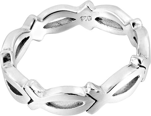 AeraVida Christian Fish Eternity Link .925 Sterling Silver Ring,Eternity Link Band Ring,Christian Fish Rings for Women, 925 Sterling Band Rings for Women, 925 Sterling Silver Size 6-10 in Saudi Arabia
