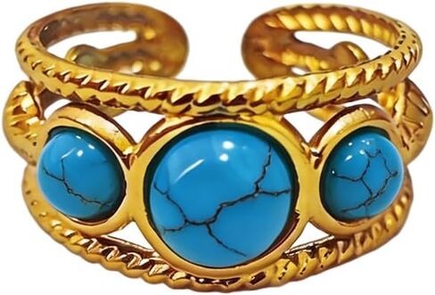 Turquoise Ring, Boho Western Rings for Women, Gold Stainless Steel Ring for Turquoise Jewelry, Vintage Gold Adjustable Rings for Women in Saudi Arabia