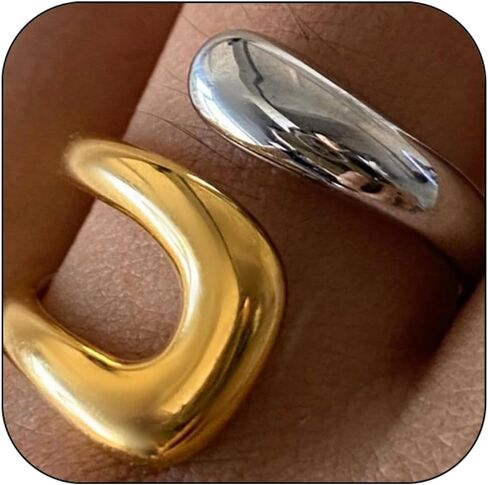 14K Gold Chunky Rings for Women,Non Tarnish Silver Plated Statement Dome Rings Stackable Rings for Women Adjustable Stackable Rings Wedding Band Jewelry in Kuwait