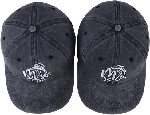 2PCS Matching Mr and Mrs EST 2025 Hats for Couple Gifts, Adjustable Cotton Vintage Embroidered Baseball Caps in Kuwait