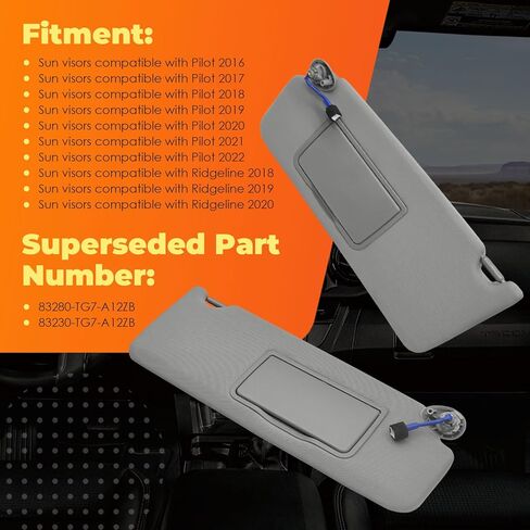 Pair Sun Visors Driver&Passenger Side Compatible with Pilot 2016-2022 Ridgeline 2018-2020 Left Right Gray 83280-TG7-A12ZB 83230-TG7-A12ZB in Saudi Arabia