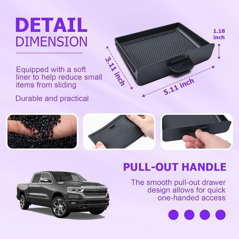 RUNROAD Center Console Organizer Tray Compatible with 2019-2024 2025 2026 Dodge Ram 1500 2500 3500 Accessories, Armrest Drawer Tray Console For Ram 1500 2500 3500 Hidden Drawer, Cubby Models Only in Saudi Arabia