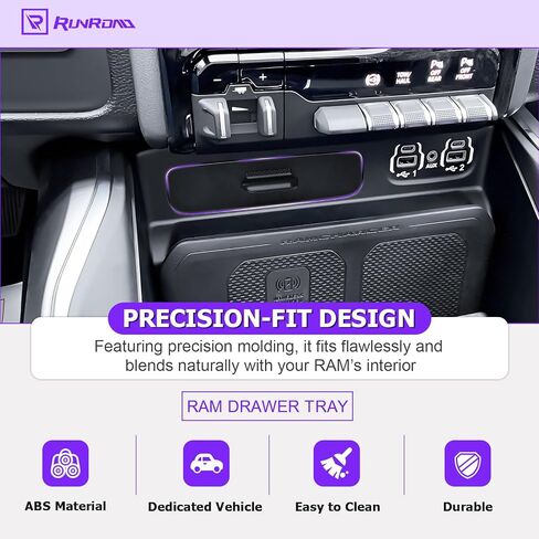 RUNROAD Center Console Organizer Tray Compatible with 2019-2024 2025 2026 Dodge Ram 1500 2500 3500 Accessories, Armrest Drawer Tray Console For Ram 1500 2500 3500 Hidden Drawer, Cubby Models Only in Saudi Arabia