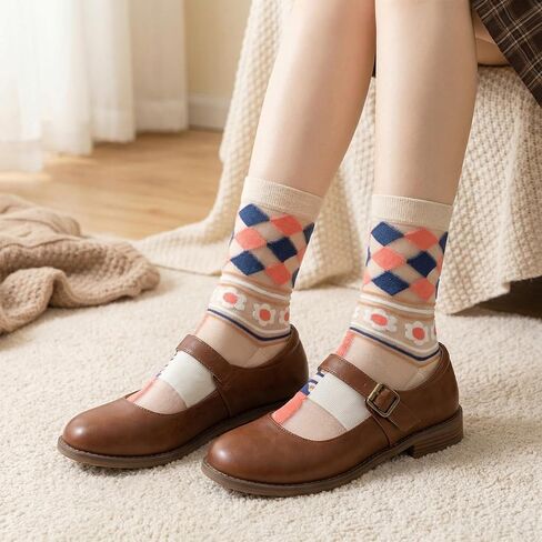 5 Pack Womens Sheer Socks Summer Thin Mesh Lace Transparent Vintage Flower Elastic Jacquard Crystal Glass Socks for Women in Kuwait