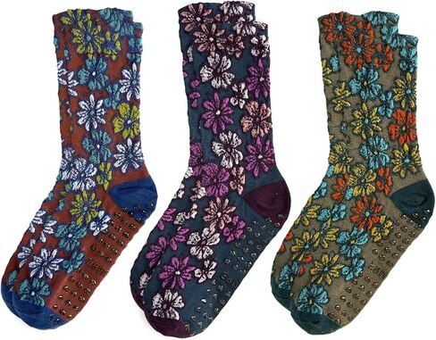 3 Pairs Pilates Grip Ankle Socks for Women – Cute Floral Embroidered Yoga Socks, Non Slip Barre Grip Socks in Saudi Arabia
