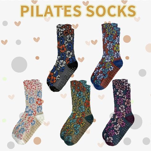 3 Pairs Pilates Grip Ankle Socks for Women – Cute Floral Embroidered Yoga Socks, Non Slip Barre Grip Socks in Saudi Arabia