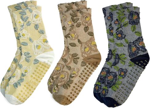 3 Pairs Pilates Grip Ankle Socks for Women – Cute Floral Embroidered Yoga Socks, Non Slip Barre Grip Socks in Kuwait