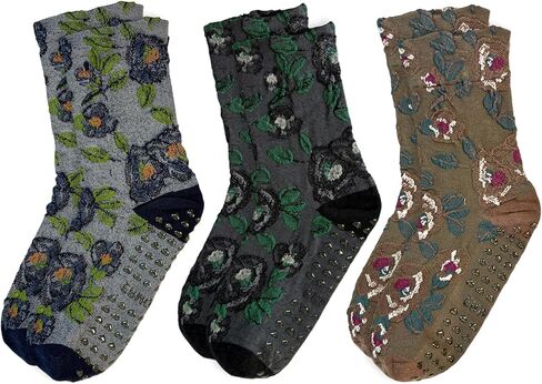 3 Pairs Pilates Grip Ankle Socks for Women – Cute Floral Embroidered Yoga Socks, Non Slip Barre Grip Socks in Saudi Arabia