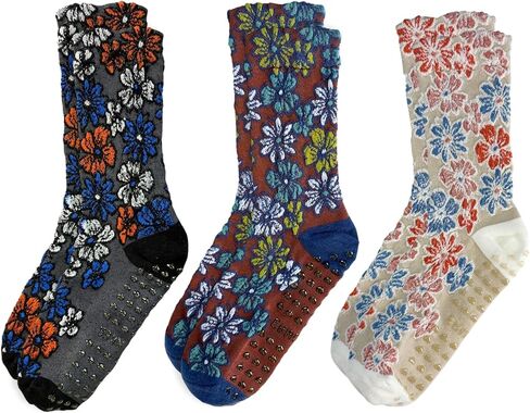 3 Pairs Pilates Grip Ankle Socks for Women – Cute Floral Embroidered Yoga Socks, Non Slip Barre Grip Socks in Saudi Arabia