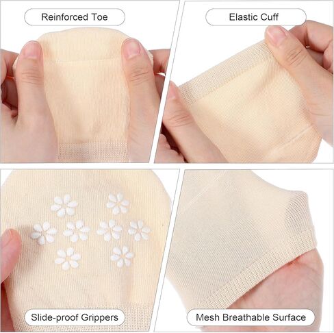 Larrel 6 Pairs Women's Toe Socks for Mules, Toe Topper Cover Socks, No Show Toe-Covers, Slip-On Toes Toppers Liners, Half Sock for Clog, Flats, High Heels, Sandal and Slippers (Black, Beige) in Kuwait