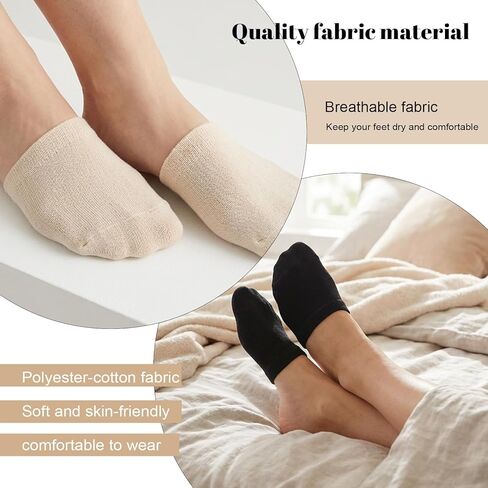 Larrel 6 Pairs Women's Toe Socks for Mules, Toe Topper Cover Socks, No Show Toe-Covers, Slip-On Toes Toppers Liners, Half Sock for Clog, Flats, High Heels, Sandal and Slippers (Black, Beige) in Kuwait
